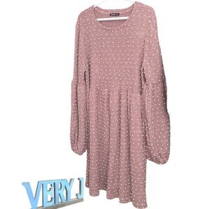 1X Very J Long Sleeve Mauve-Pink Sweater Dress with Dots